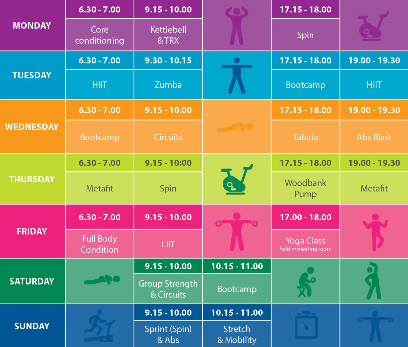 Fitness timetable